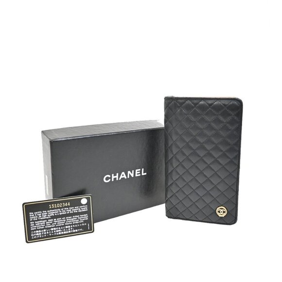 CHANEL CC Logo Matelasse Bifold Long Wallet Purse Leather Black Pink 05RL190 - Picture 1 of 16